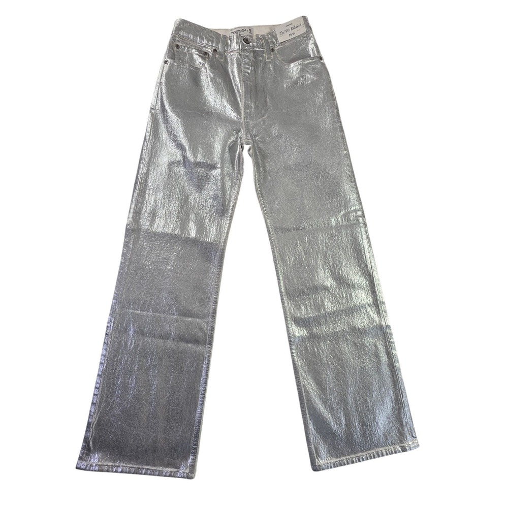Abercrombie & Fitch Metallic Silver The 90s Relaxed High Rise Jeans Size 25 0s
